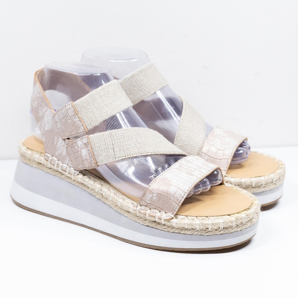 DONALD PLINER Sadie Metallic Croc Platform Espadrille Wedge Sandals Beige Sz 9